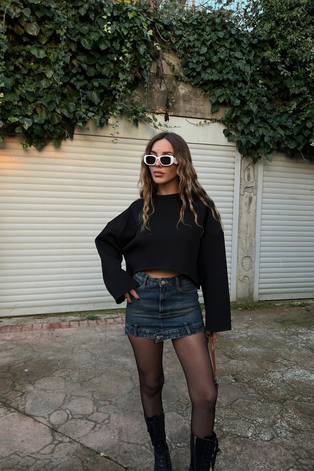 Siyah Oversize Basic Sweat ATE3176 - 1