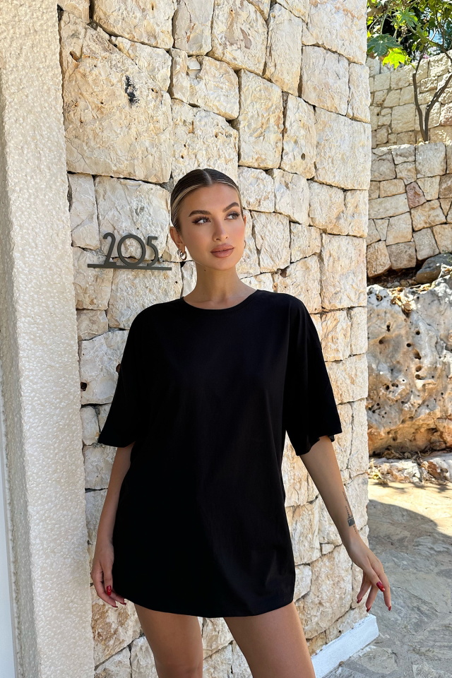 Siyah Oversize Basic Tişört ATE7834 - 2