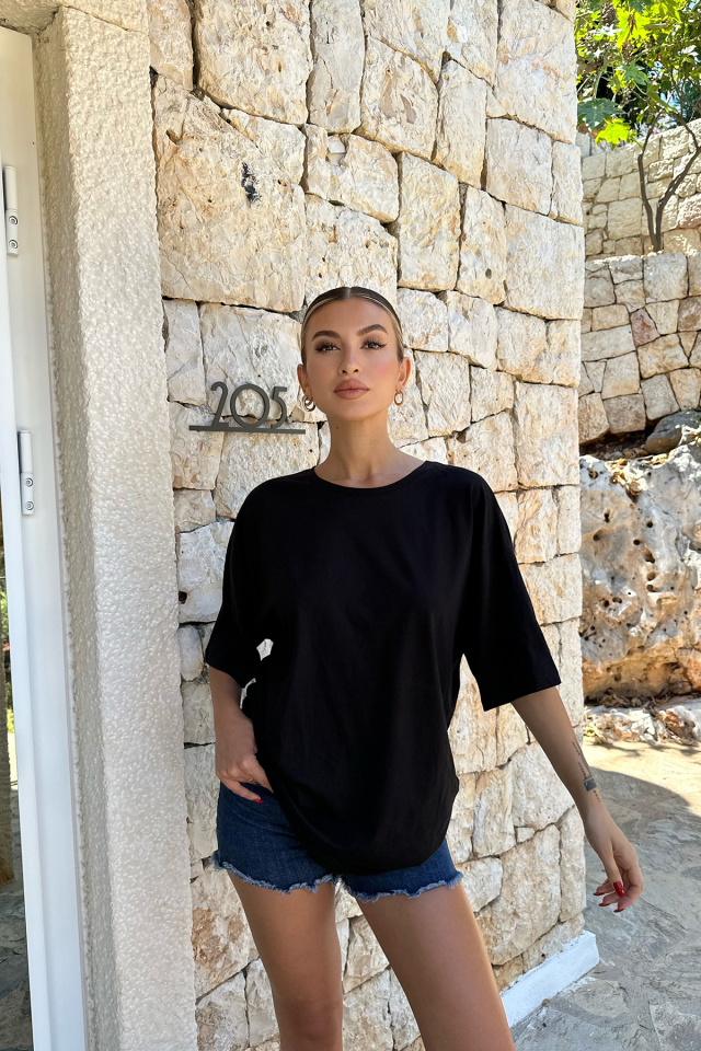 Siyah Oversize Basic Tişört ATE7834 - 3