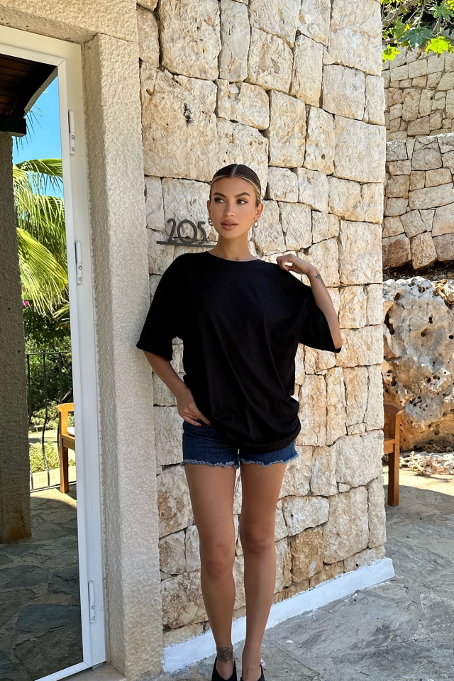 Siyah Oversize Basic Tişört ATE7834 - 4