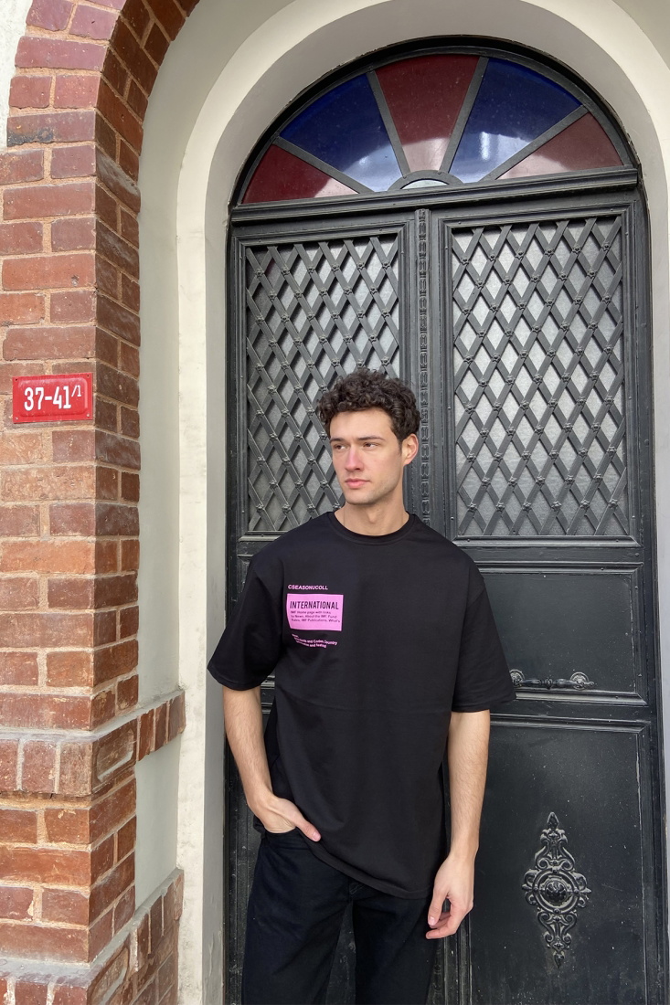 Siyah Oversize Baskılı Tişört ATE4963 - PEKX