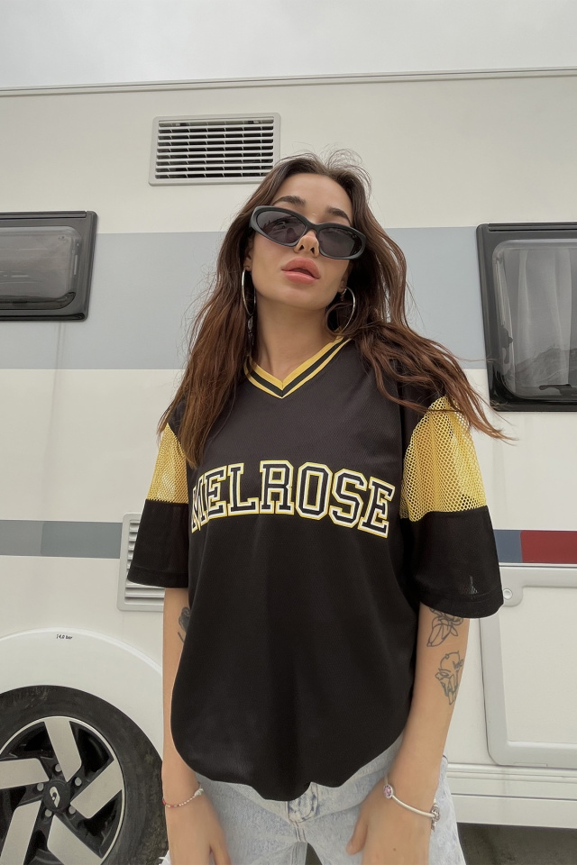 Siyah Oversize Baskılı Tişört ATE6686 -