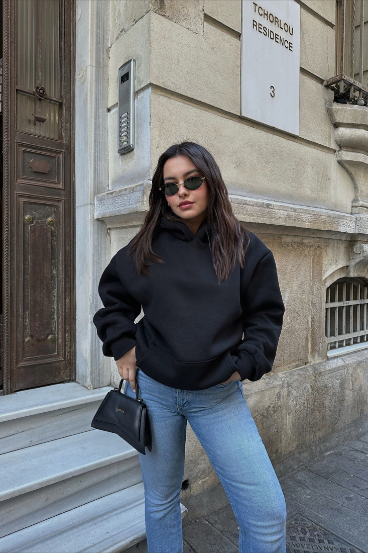 Siyah Oversize Sweat ATE3500 - EYYO ATELIER