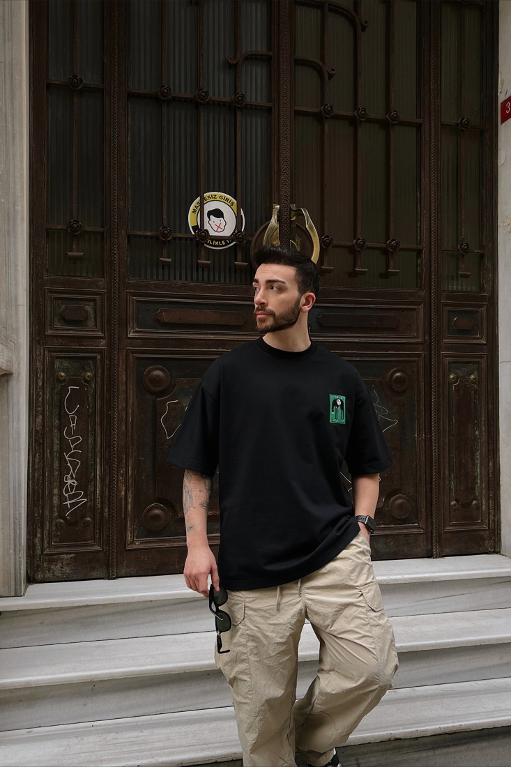 Siyah Oversize Tişört ATE5137 - BLACK SAMPLE