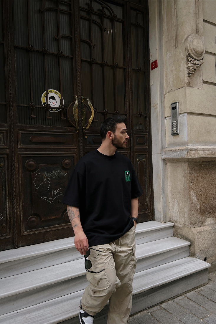 Siyah Oversize Tişört ATE5137 - BLACK SAMPLE