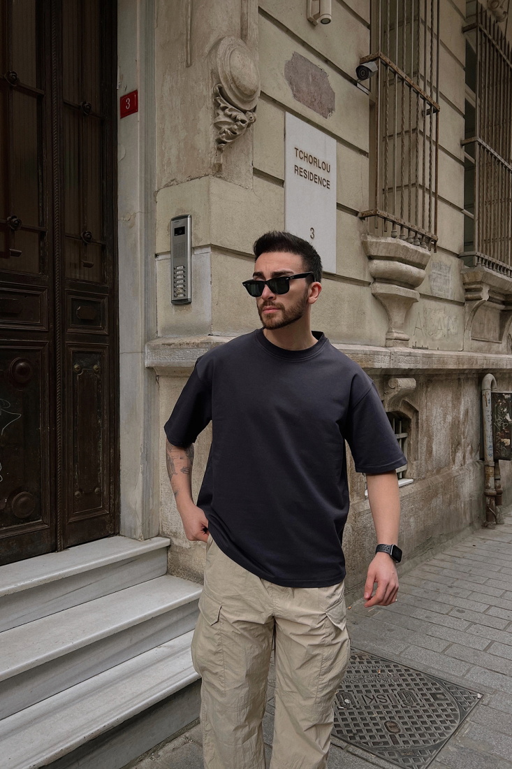 Siyah Oversize Tişört ATE5247 - CHİLA