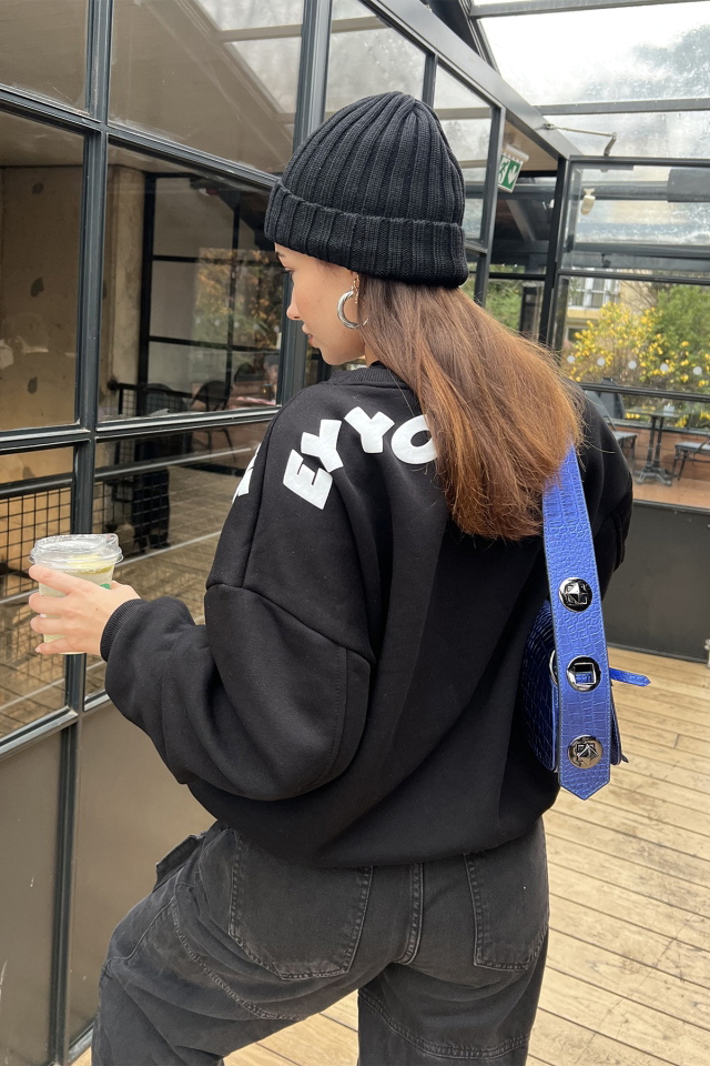 Siyah Oversize Yazılı Sweat ATE3063 - 9