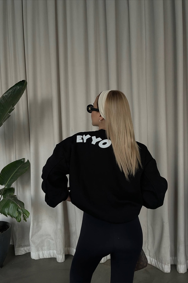 Siyah Oversize Yazılı Sweat ATE3063 - 4