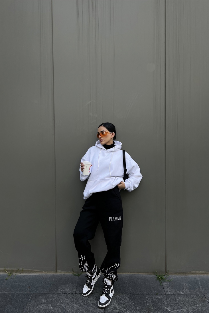 Siyah Paçası Alev Baskılı Eşofman Altı ATE3113 - EYYO