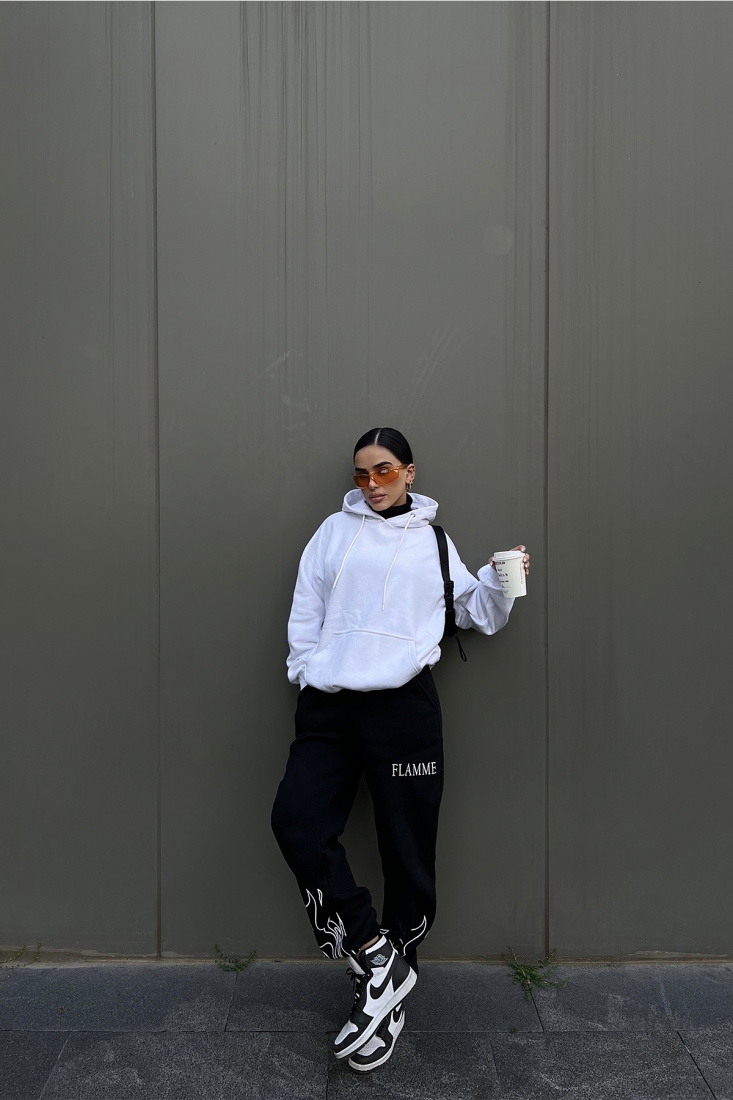 Siyah Paçası Alev Baskılı Eşofman Altı ATE3113 - EYYO