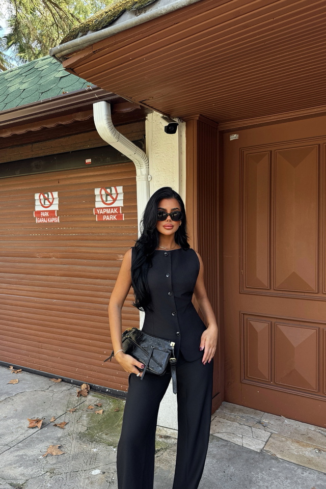 Siyah Lamarie Bel Kısmı Bağlamalı Alt Üst Takım ATE-1761 - 5