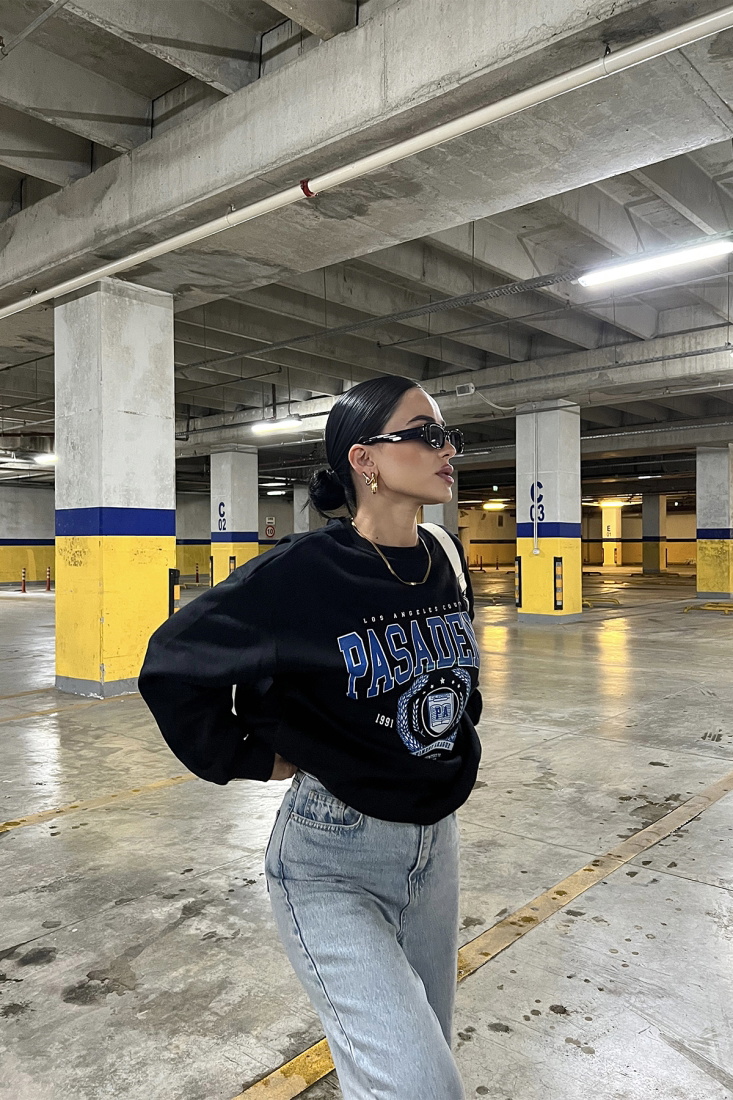 Siyah Pasadena Baskılı Sweat ATE2167 - EYYO