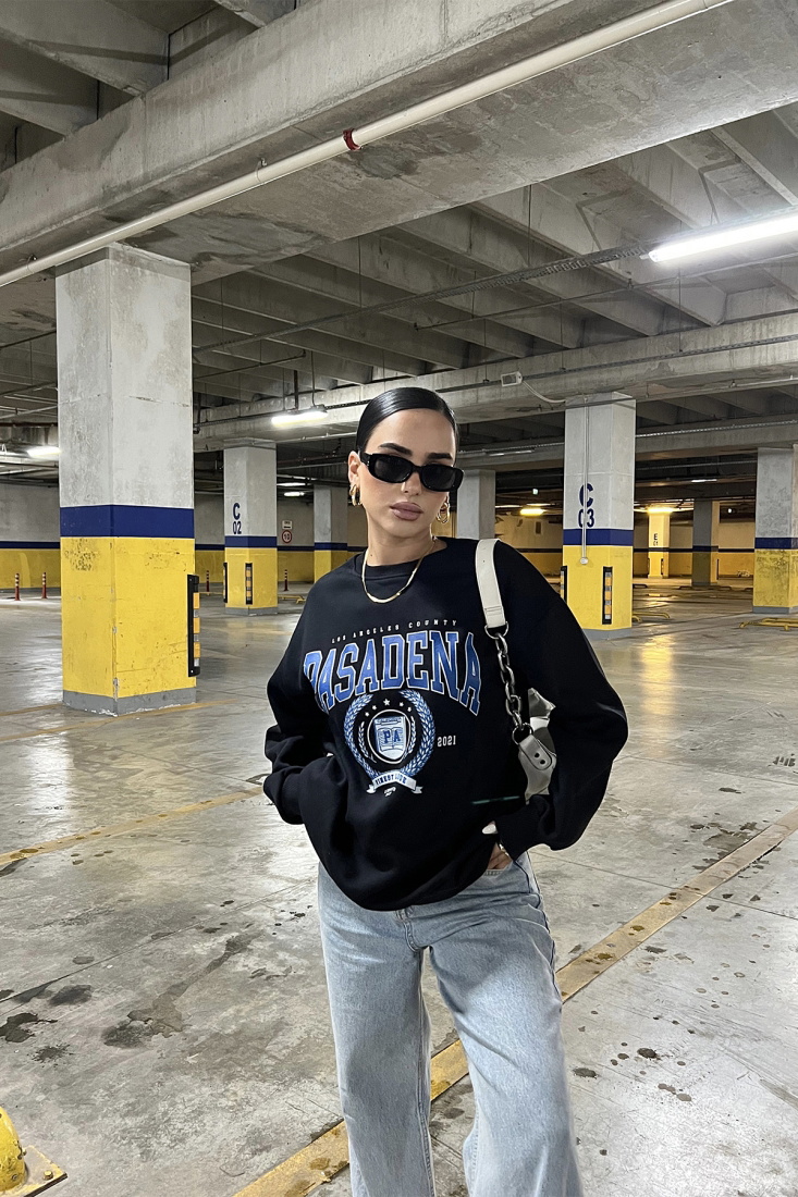 Siyah Pasadena Baskılı Sweat ATE2167 - EYYO