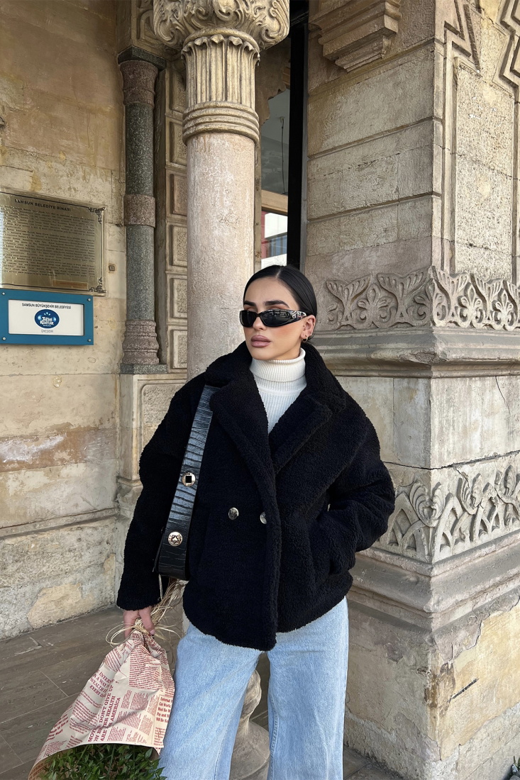Siyah Peluş Mont ATE3275 - KTN