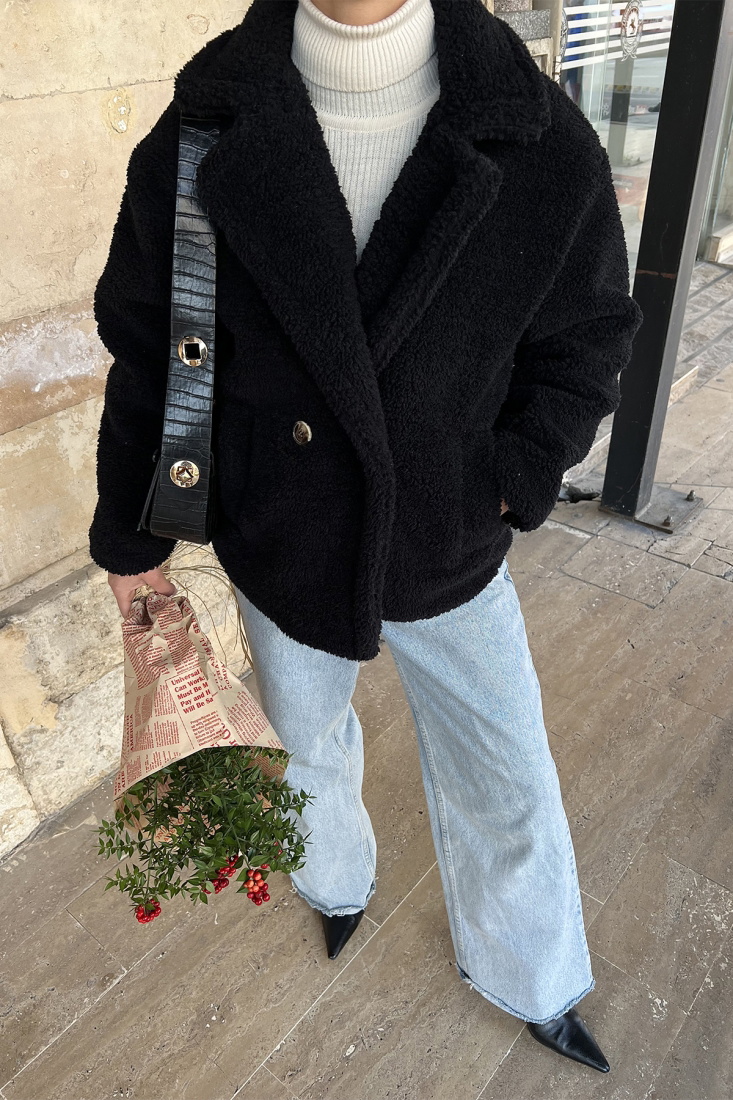 Siyah Peluş Mont ATE3275 - KTN