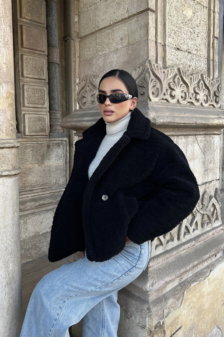 Siyah Peluş Mont ATE3275 - KTN