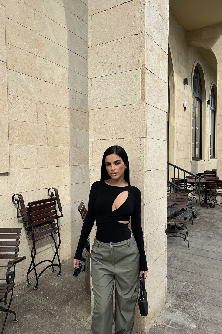 Siyah Pencere Detay Bodysuit ATE4554 - TİLLE