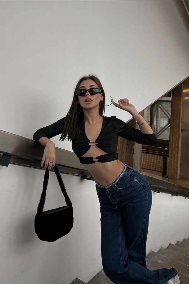 Siyah Pencere Detay Crop Top ATE3528 - 5