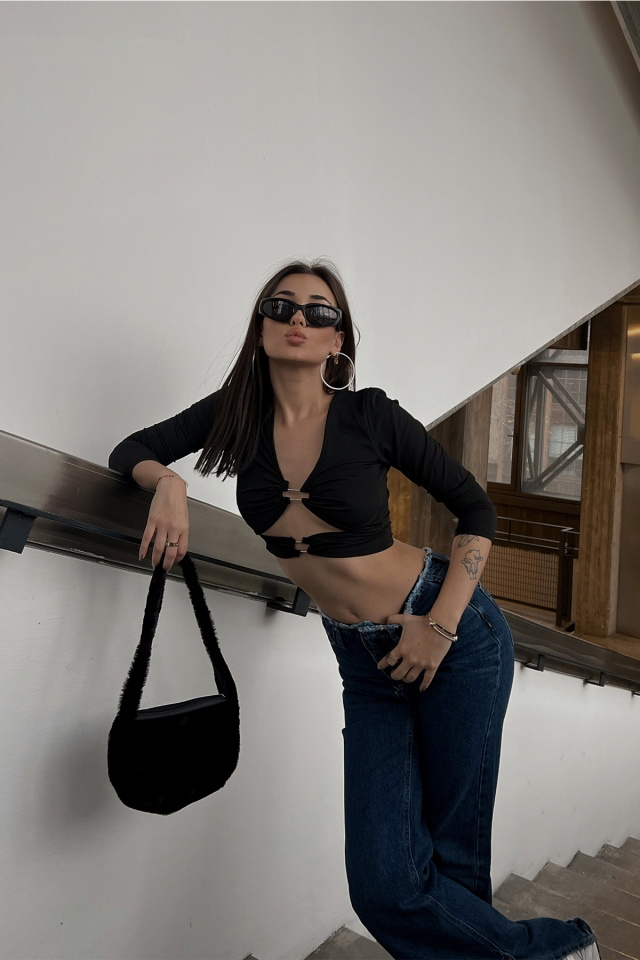Siyah Pencere Detay Crop Top ATE3528 - 6
