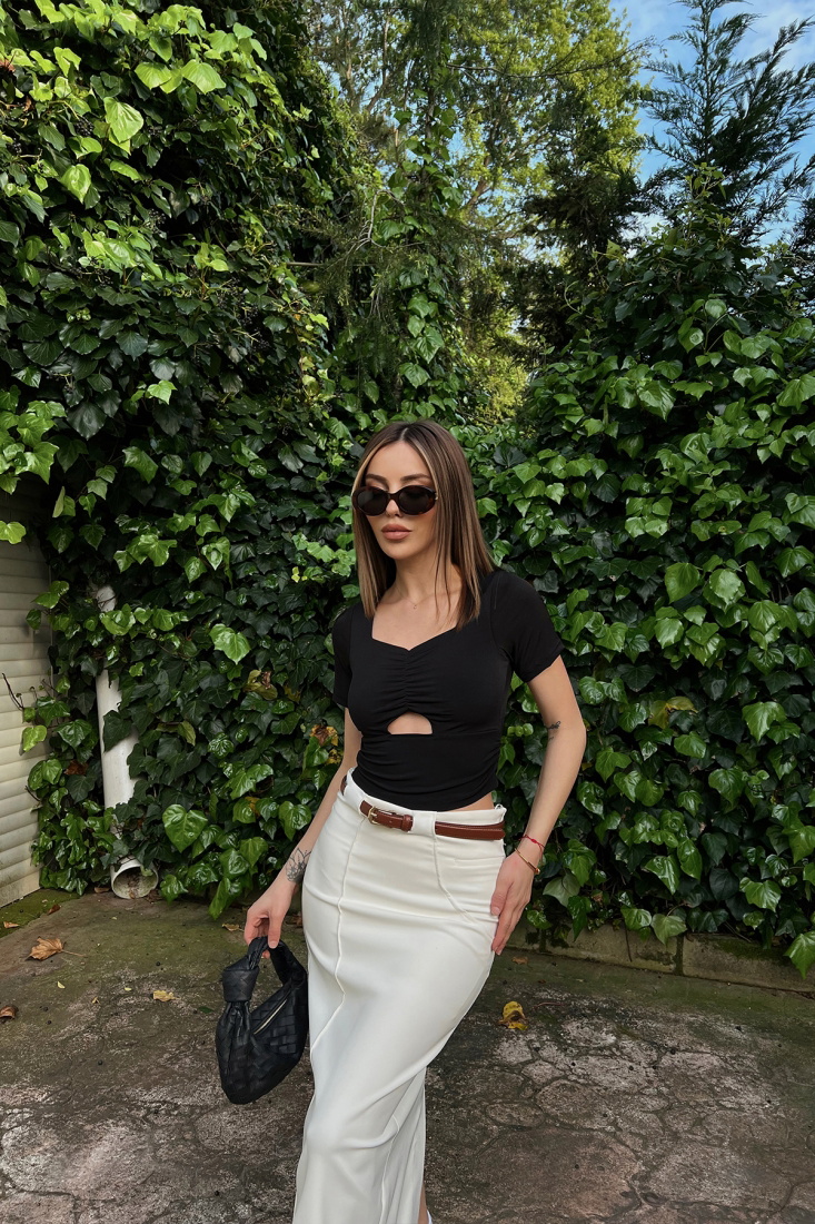 Siyah Pencere Detay Crop Top ATE6418 - KARABAY