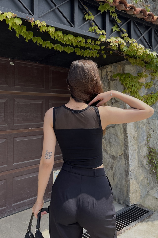 Siyah Pencere Detay Crop Top ATE6476 - 5