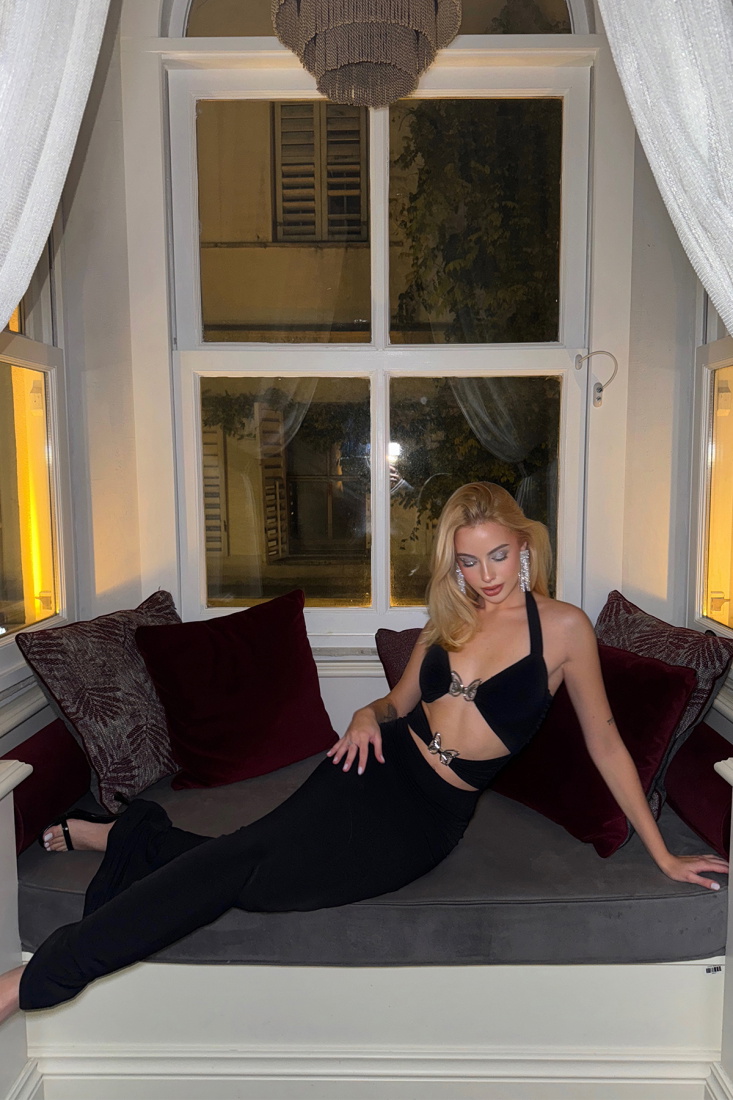 Siyah Marseille Kelebek Aksesuarlı Elbise ATE-1434 - EYYO