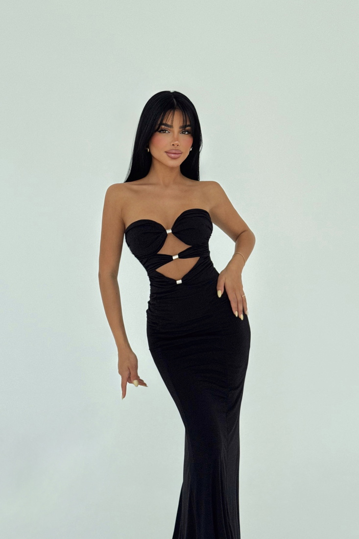 Siyah Kenley Uzun Elbise ATE-2906 - EYYO