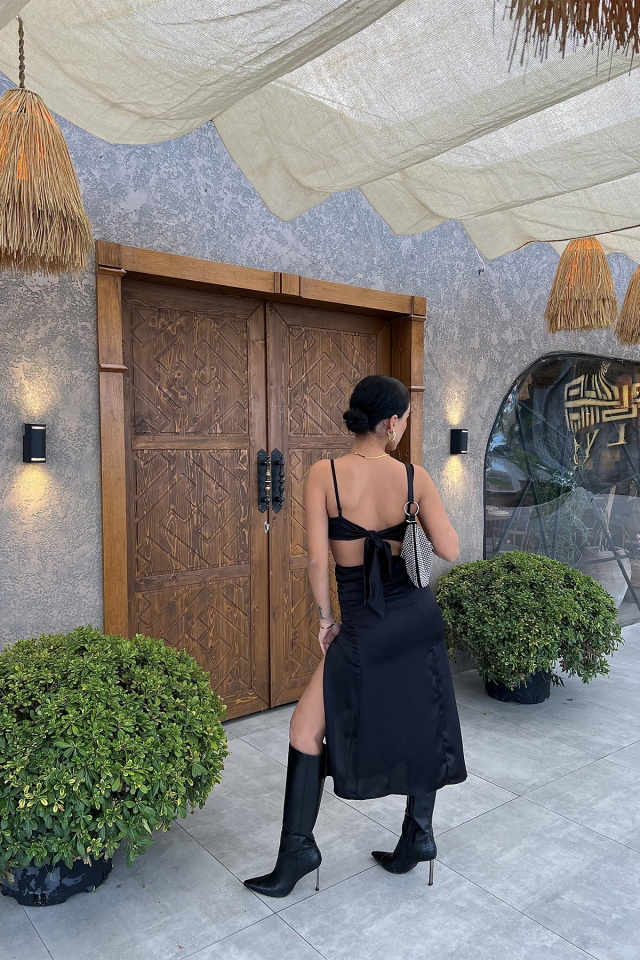 Siyah Pencere Detay Elbise ATE2477 - 4
