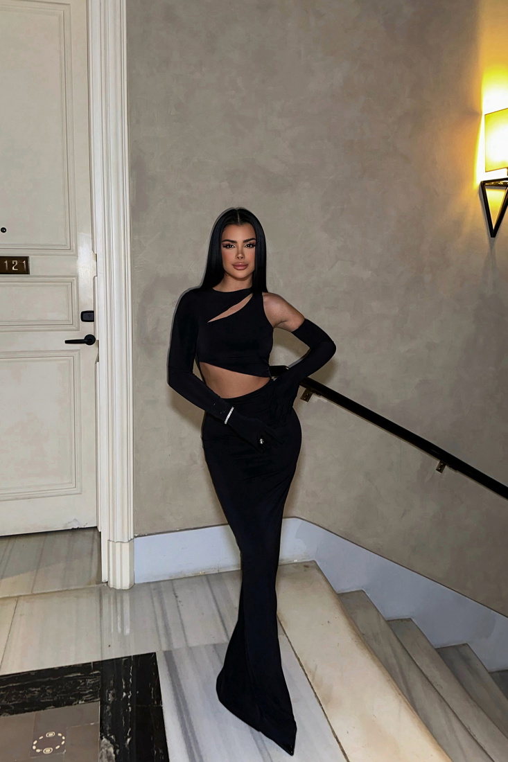 Siyah Pencere Detay Eldivenli Elbise ATE-0346 - EYYO