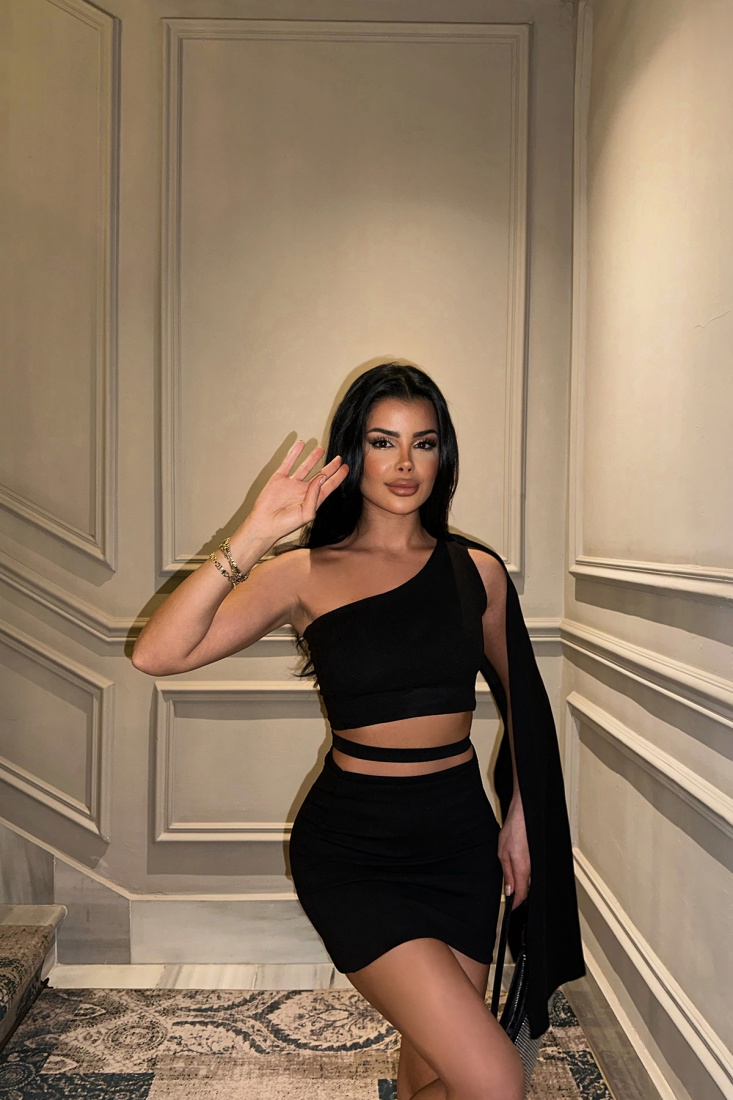 Siyah Pencere Detay Mini Elbise ATE-0776 - EYYO