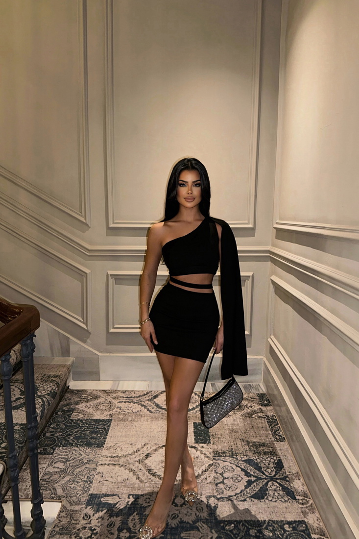 Siyah Pencere Detay Mini Elbise ATE-0776 - EYYO