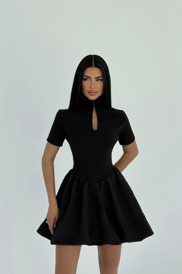 Siyah Pencere Detay Mini Elbise ATE-2309 - 1