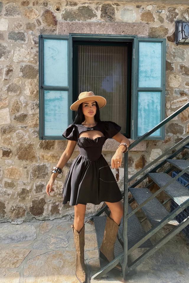 Siyah Mollie Mini Elbise ATE-3231 - 2