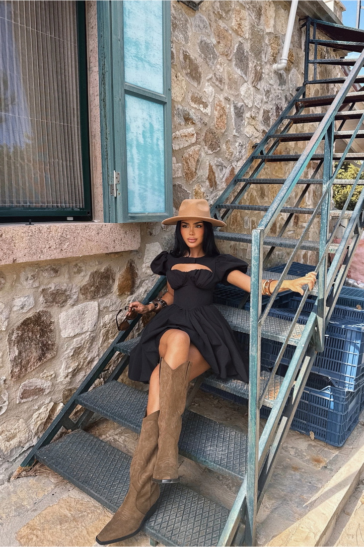 Siyah Mollie Mini Elbise ATE-3231 - EYYO