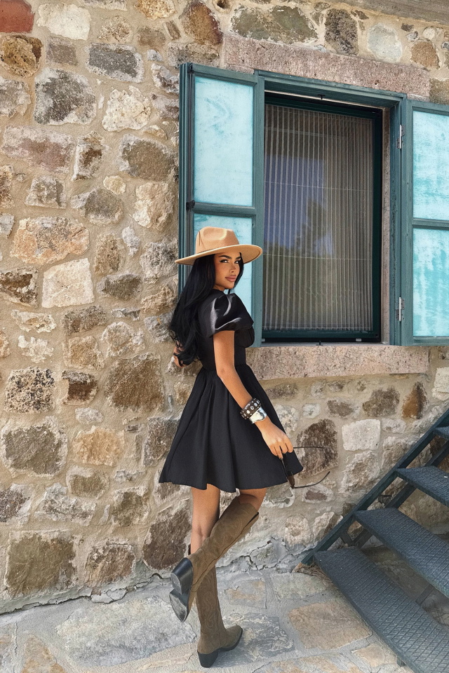 Siyah Mollie Mini Elbise ATE-3231 - 5