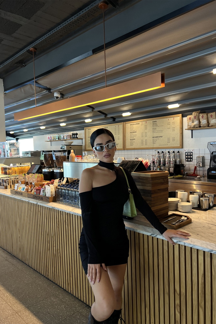 Siyah Pencere Detay Mini Elbise ATE3205 - EYYO