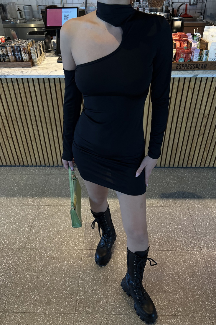 Siyah Pencere Detay Mini Elbise ATE3205 - EYYO