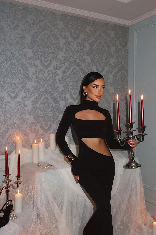 Siyah pencere Detay Uzun Elbise ATE-0945 - 3