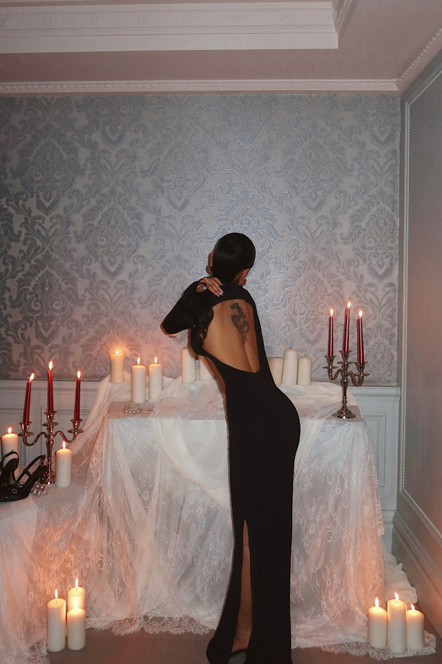 Siyah pencere Detay Uzun Elbise ATE-0945 - 5