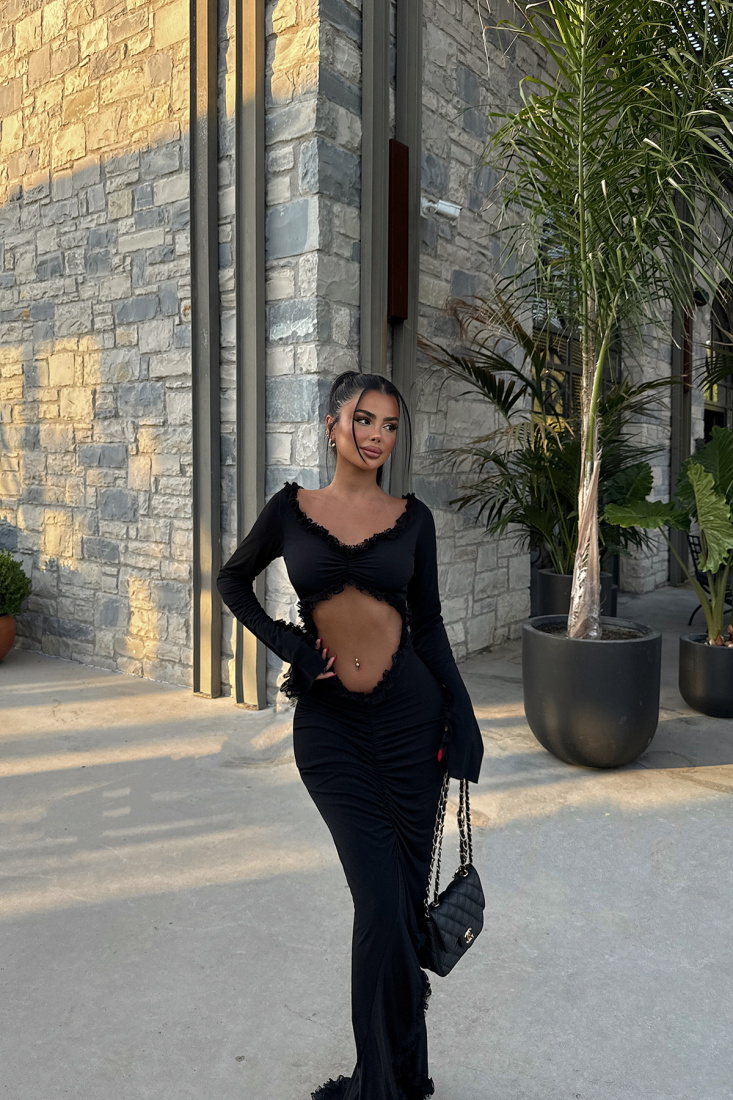 Siyah Lotte Elbise ATE-1271 - EYYO