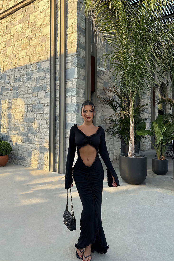 Siyah Lotte Elbise ATE-1271 - EYYO