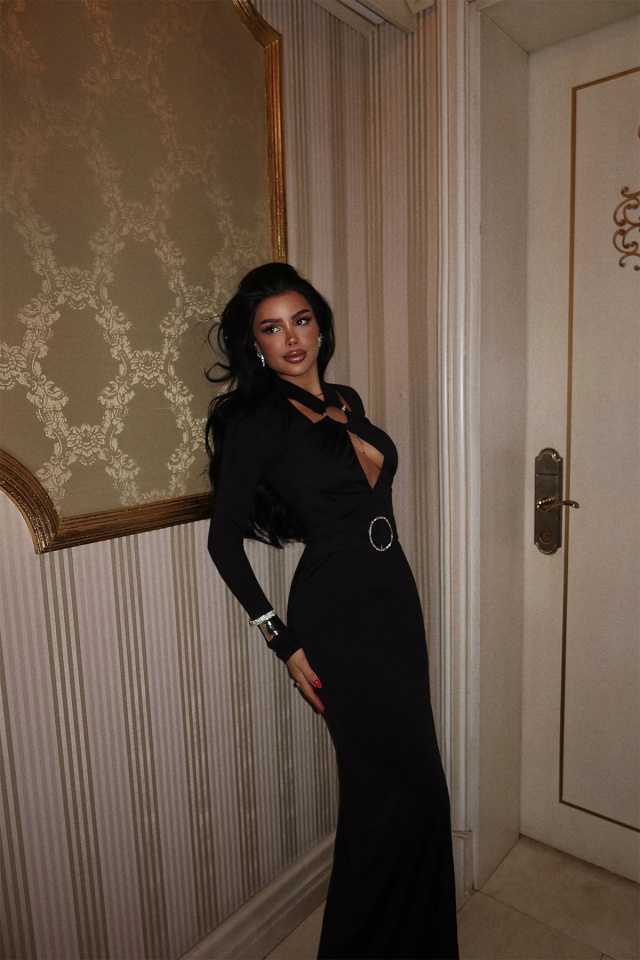 Siyah Hattie Uzun Elbise ATE-2304 - 5