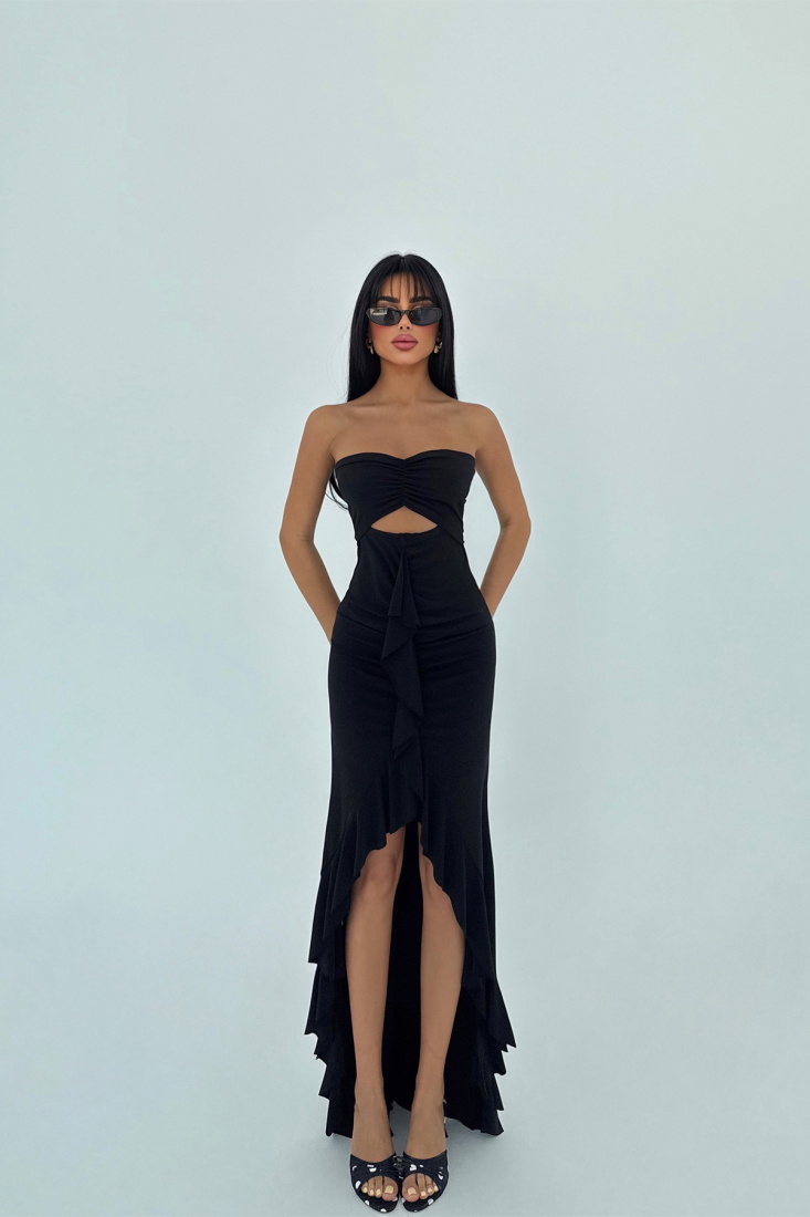 Siyah Pencere Detay Uzun Elbise ATE-2931 - EYYO