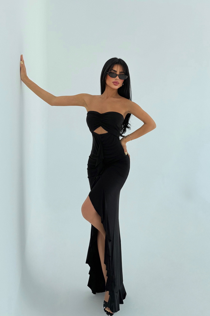 Siyah Pencere Detay Uzun Elbise ATE-2931 - EYYO