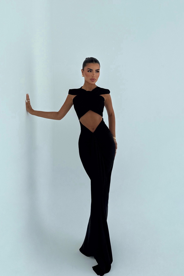 Siyah Rope Uzun Elbise ATE-3047 - 1