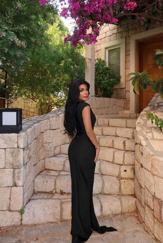 Siyah Orleans Uzun Elbise ATE-3047 - 2