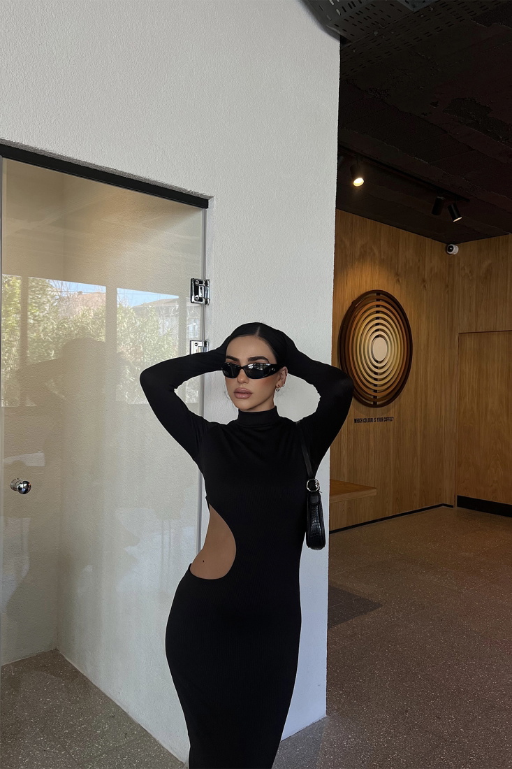 Siyah Pencere Detay Uzun Elbise ATE4011 - EYYO