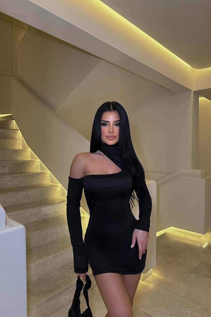 Siyah Pencere Detay Uzun Kol Elbise ATE-0638 - EYYO