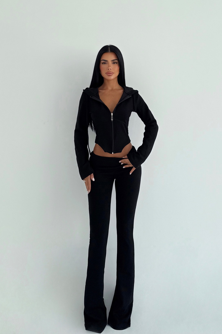 Siyah Pointelle Tracksuit Takım ATE-3547 - EYYO