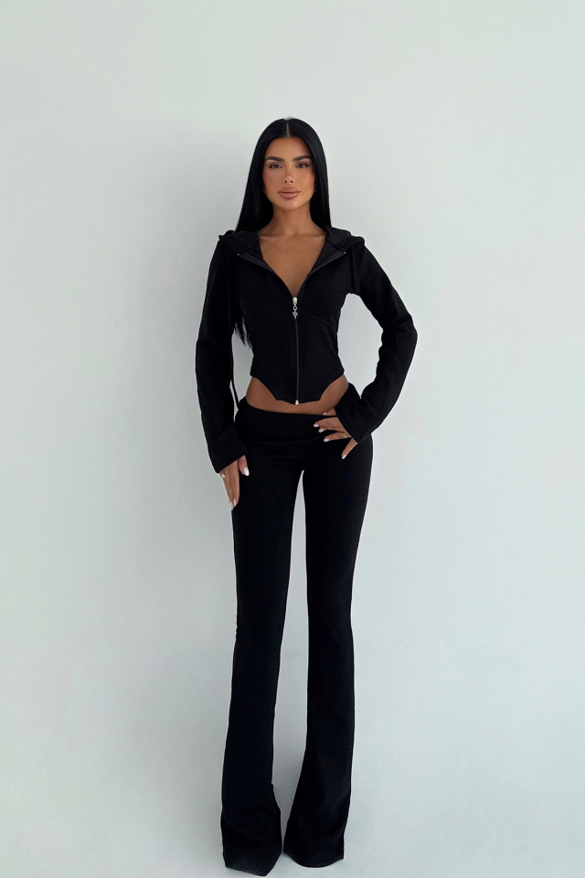 Siyah Pointelle Tracksuit Takım ATE-3547 - 2